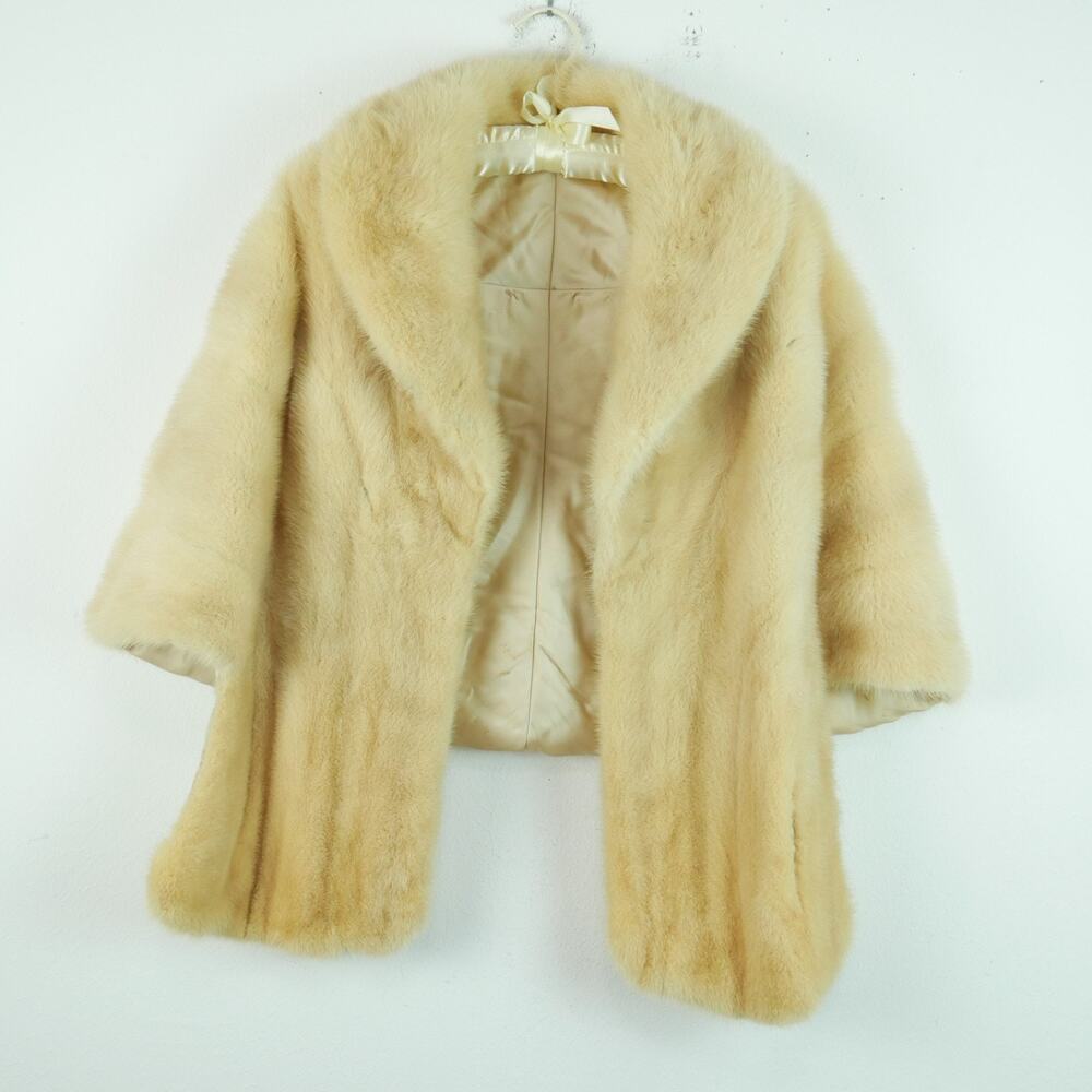 Vintage Blonde Mink Stole‎ Fur Wrap Hollywood Glam Long 28"x28" Evening Shawl - Picture 3 of 11